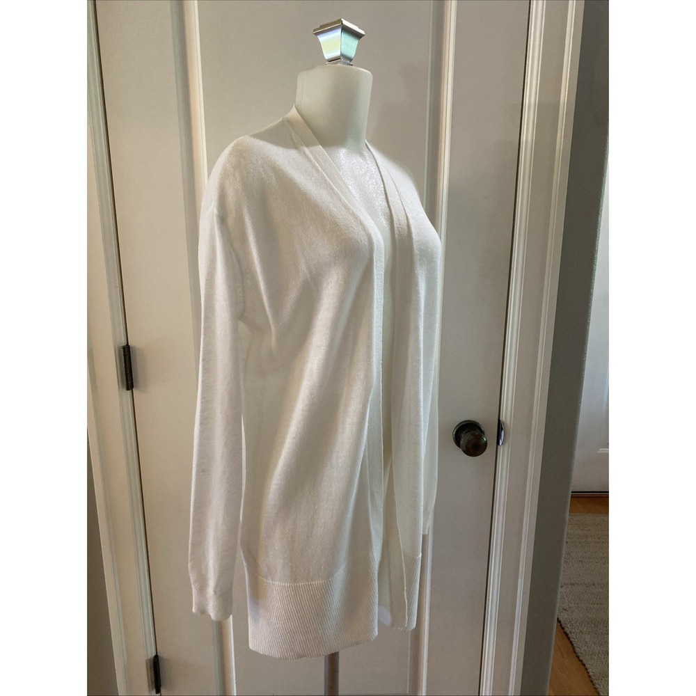 Ann Taylor White Linen Blend Open Knit Cardigan Sweater Size Small Longline NEW - Picture 2 of 10